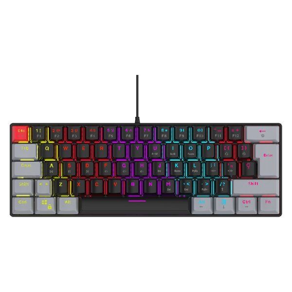 Teclado Gamer Ocelot Creators TECHNO BLACK 60-OC - Alámbrico - Español - Negro con Gris - Switch Azul - KB-865