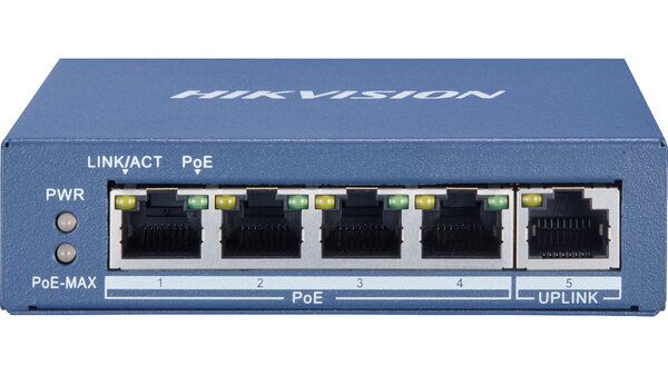 Switch HIKVISION DS-3E0505P-E/M - 4 Puertos - Gigabit - PoE+ - 1 UPLINK - No Gestionado - DS-3E0505P-E/M