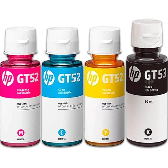 Tinta HP GT52 GT53 - 4 Botellas - Cyan - Amarillo - Magenta - Negro - Tinta HP GT52 GT53
