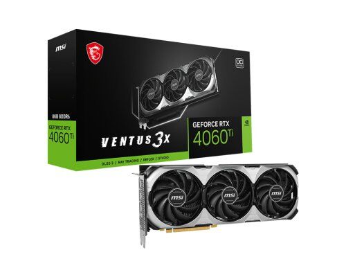 Tarjeta de Video MSI GeForce RTX 4060 Ti VENTUS 3X 8G OC - 8GB - 128-Bit - PCI-E 4.0 - GDDR6 - HDMI - DisplayPort - RTX 4060 Ti VENTUS 3X 8G OC